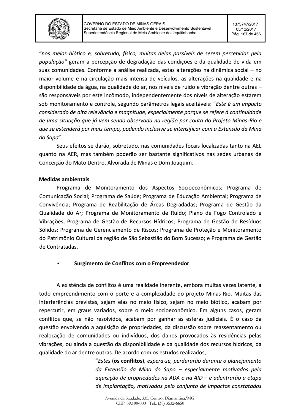 Page 167 from Parecer único da Secretaria de estado de Meio Ambiente e Desenvolvimento Sustentável (SEMAD)