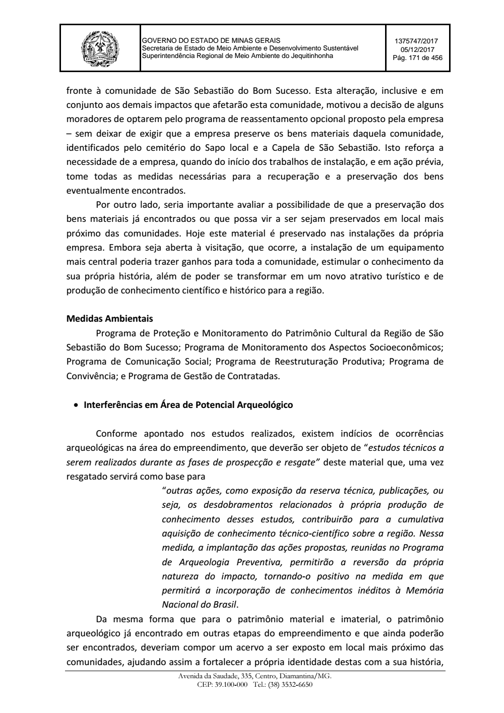 Page 171 from Parecer único da Secretaria de estado de Meio Ambiente e Desenvolvimento Sustentável (SEMAD)