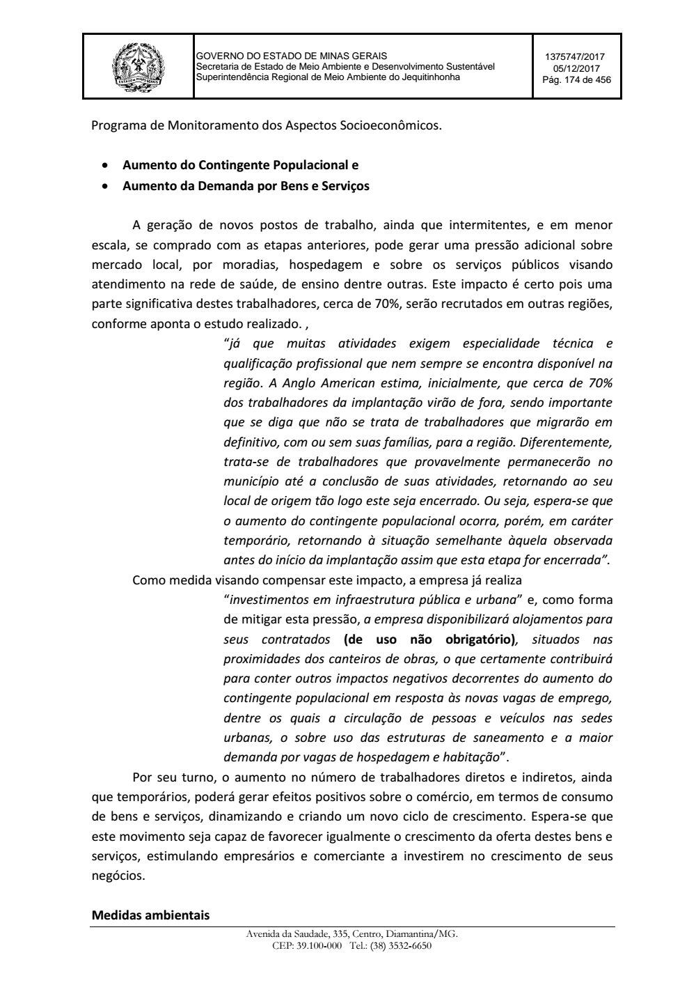 Page 174 from Parecer único da Secretaria de estado de Meio Ambiente e Desenvolvimento Sustentável (SEMAD)