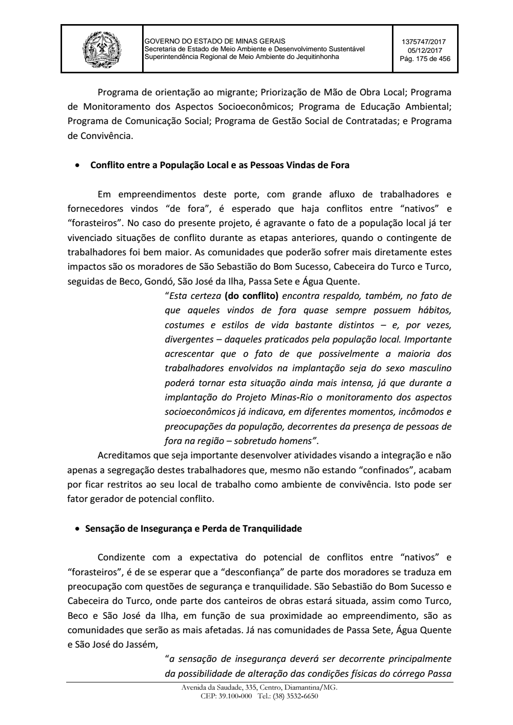 Page 175 from Parecer único da Secretaria de estado de Meio Ambiente e Desenvolvimento Sustentável (SEMAD)