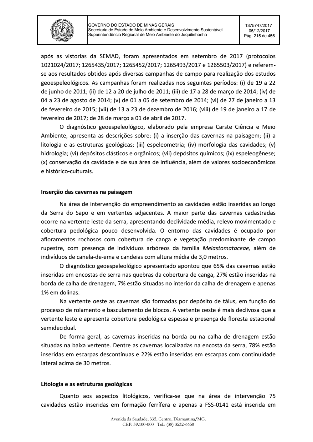Page 215 from Parecer único da Secretaria de estado de Meio Ambiente e Desenvolvimento Sustentável (SEMAD)