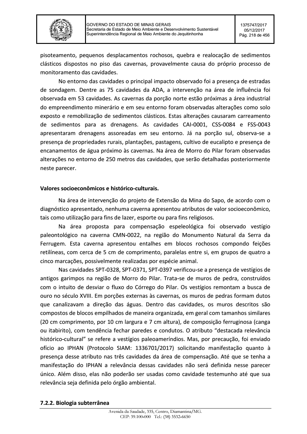 Page 218 from Parecer único da Secretaria de estado de Meio Ambiente e Desenvolvimento Sustentável (SEMAD)