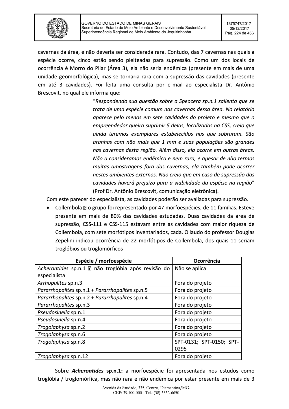 Page 224 from Parecer único da Secretaria de estado de Meio Ambiente e Desenvolvimento Sustentável (SEMAD)