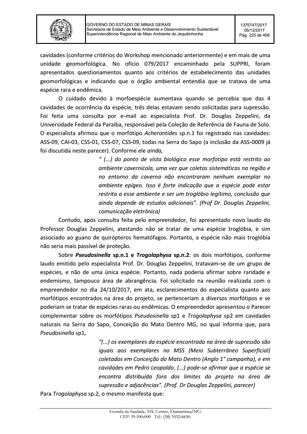 Page 225 from Parecer único da Secretaria de estado de Meio Ambiente e Desenvolvimento Sustentável (SEMAD)