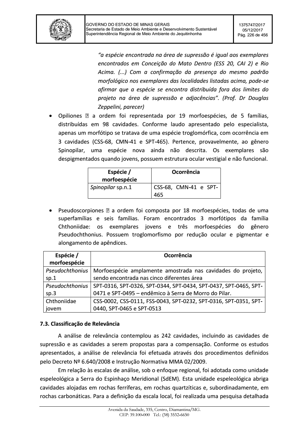Page 226 from Parecer único da Secretaria de estado de Meio Ambiente e Desenvolvimento Sustentável (SEMAD)