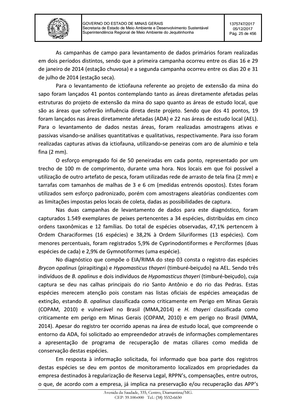 Page 25 from Parecer único da Secretaria de estado de Meio Ambiente e Desenvolvimento Sustentável (SEMAD)