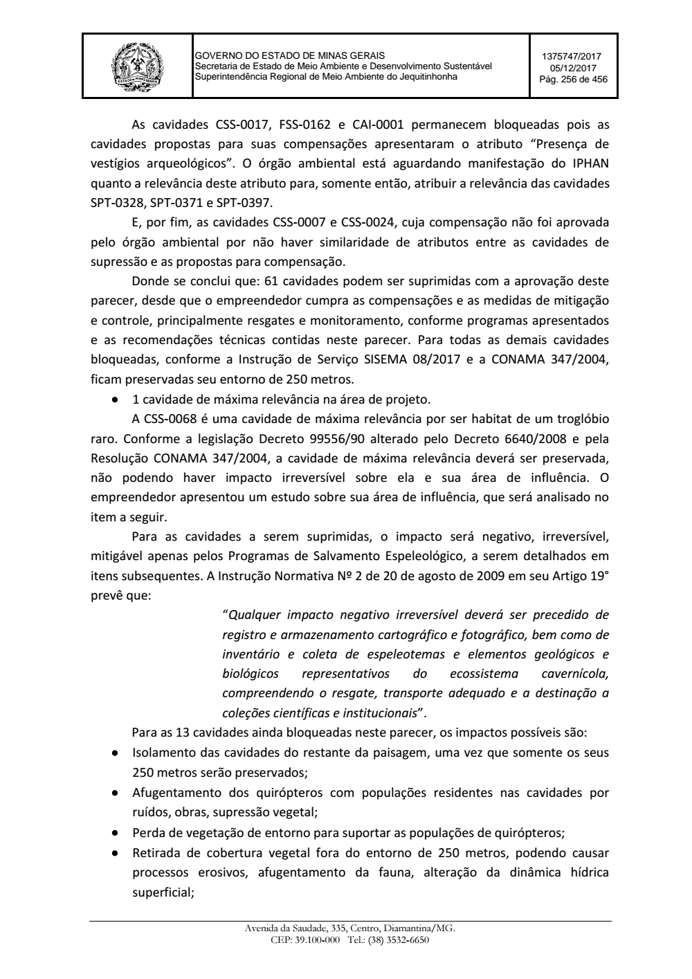 Page 256 from Parecer único da Secretaria de estado de Meio Ambiente e Desenvolvimento Sustentável (SEMAD)