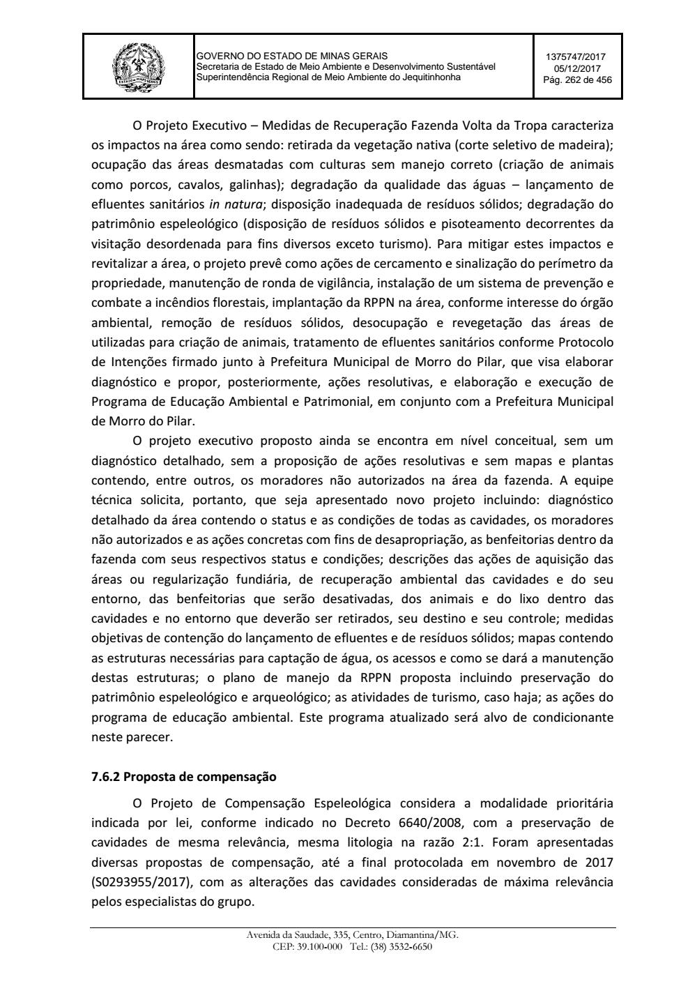 Page 262 from Parecer único da Secretaria de estado de Meio Ambiente e Desenvolvimento Sustentável (SEMAD)