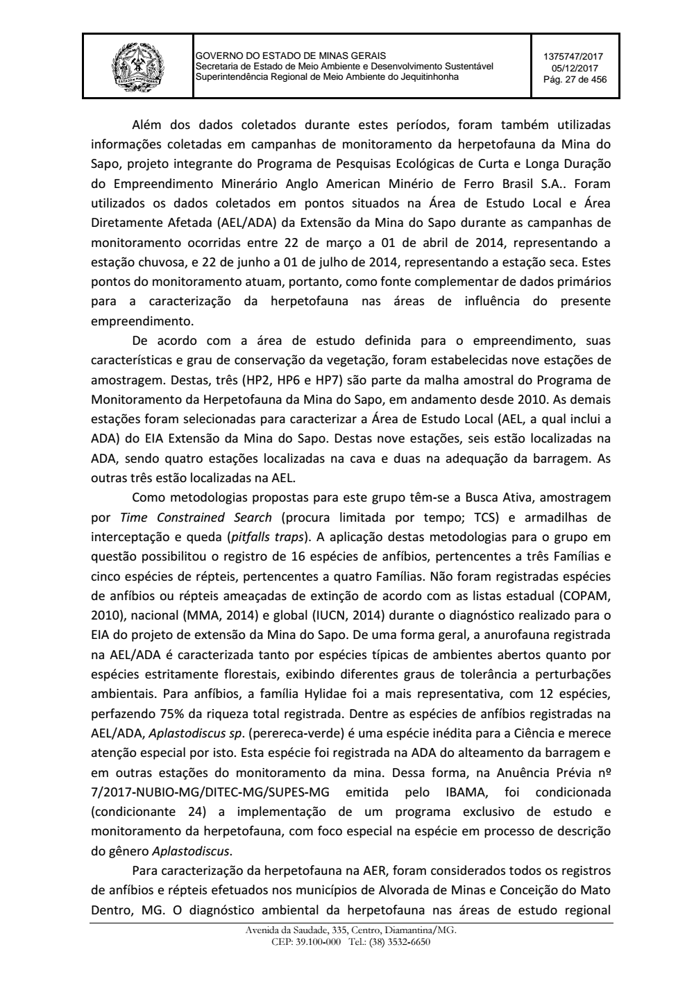 Page 27 from Parecer único da Secretaria de estado de Meio Ambiente e Desenvolvimento Sustentável (SEMAD)
