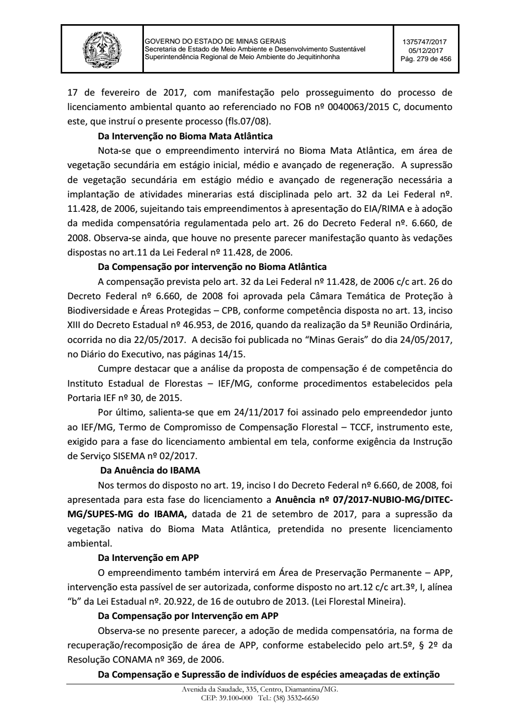 Page 279 from Parecer único da Secretaria de estado de Meio Ambiente e Desenvolvimento Sustentável (SEMAD)