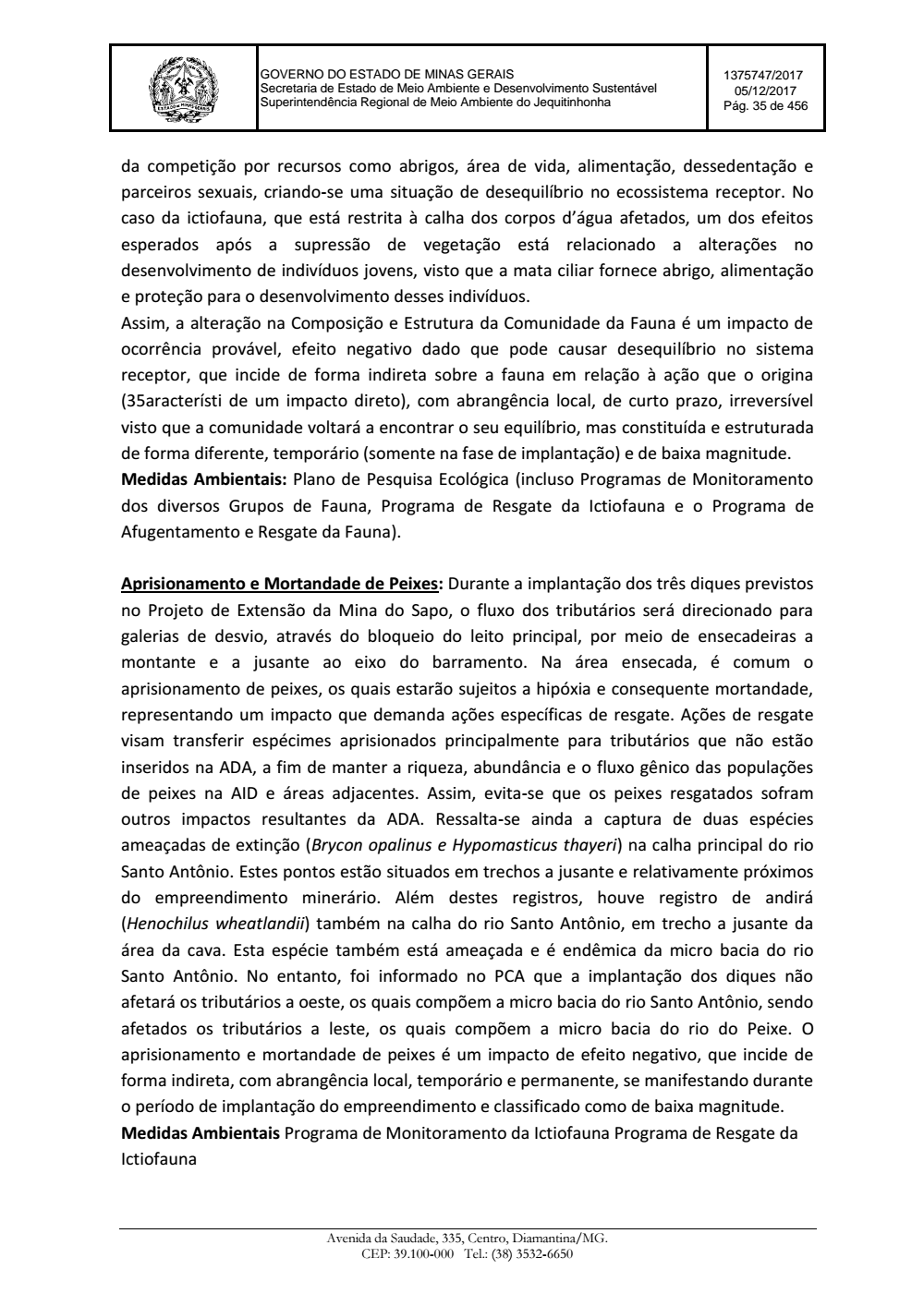 Page 35 from Parecer único da Secretaria de estado de Meio Ambiente e Desenvolvimento Sustentável (SEMAD)