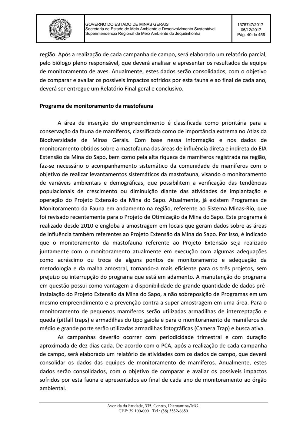 Page 40 from Parecer único da Secretaria de estado de Meio Ambiente e Desenvolvimento Sustentável (SEMAD)