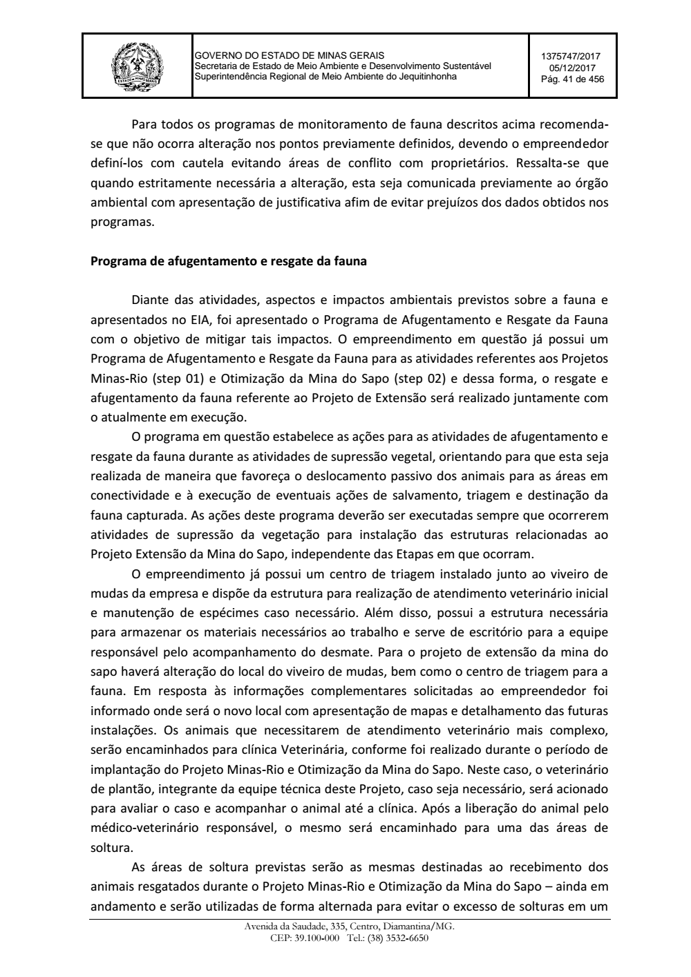 Page 41 from Parecer único da Secretaria de estado de Meio Ambiente e Desenvolvimento Sustentável (SEMAD)