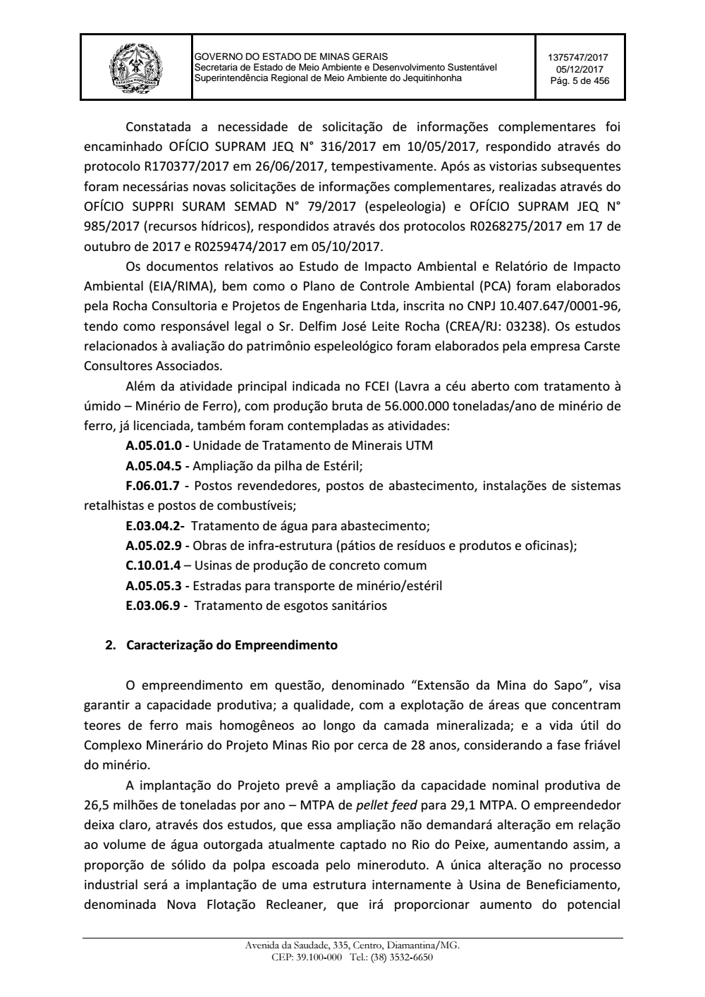 Page 5 from Parecer único da Secretaria de estado de Meio Ambiente e Desenvolvimento Sustentável (SEMAD)