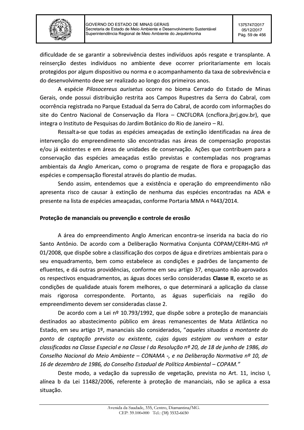 Page 59 from Parecer único da Secretaria de estado de Meio Ambiente e Desenvolvimento Sustentável (SEMAD)