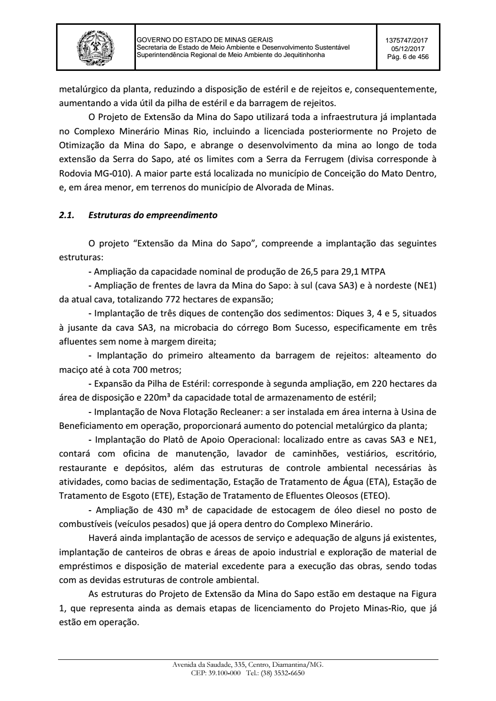 Page 6 from Parecer único da Secretaria de estado de Meio Ambiente e Desenvolvimento Sustentável (SEMAD)