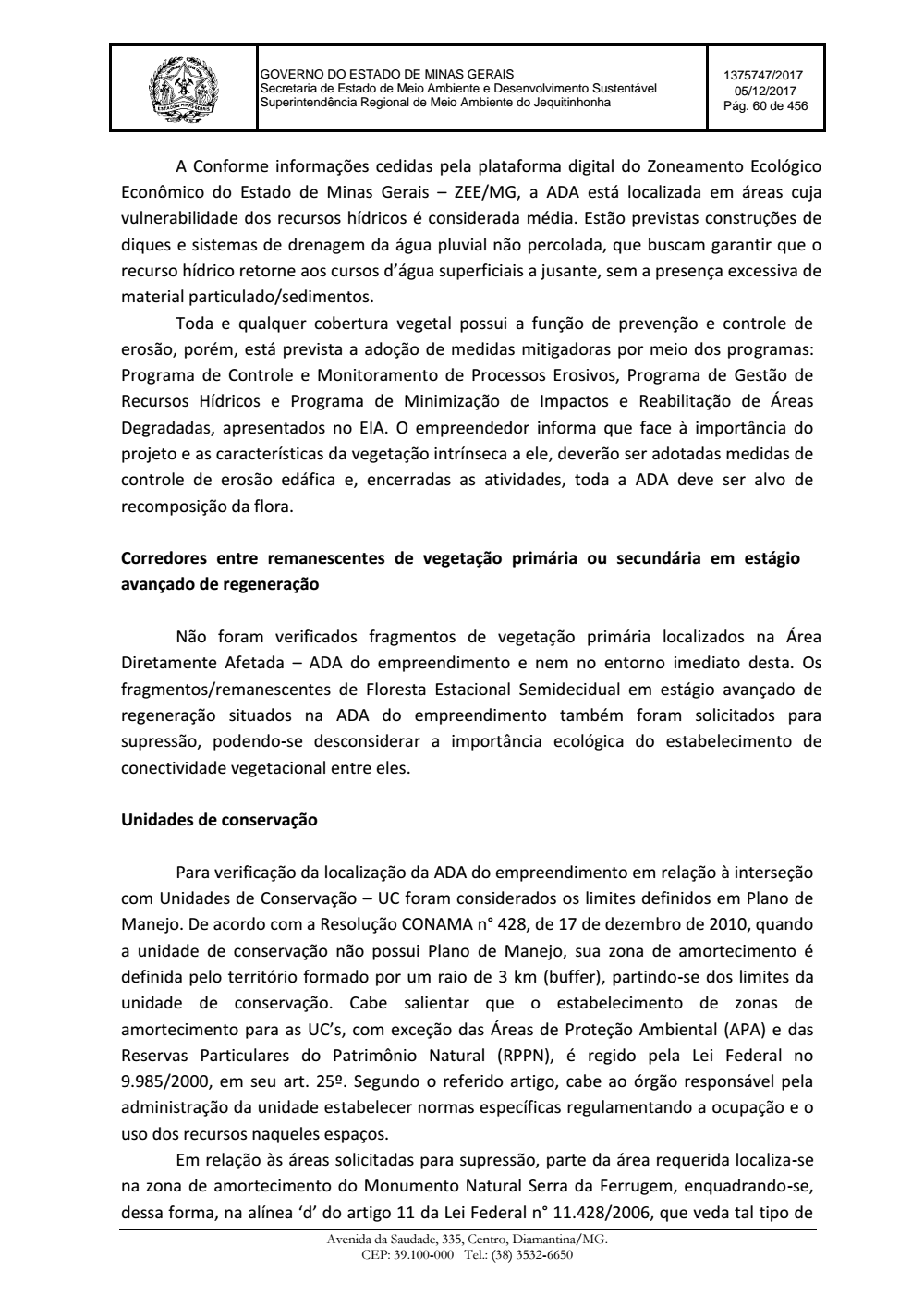 Page 60 from Parecer único da Secretaria de estado de Meio Ambiente e Desenvolvimento Sustentável (SEMAD)