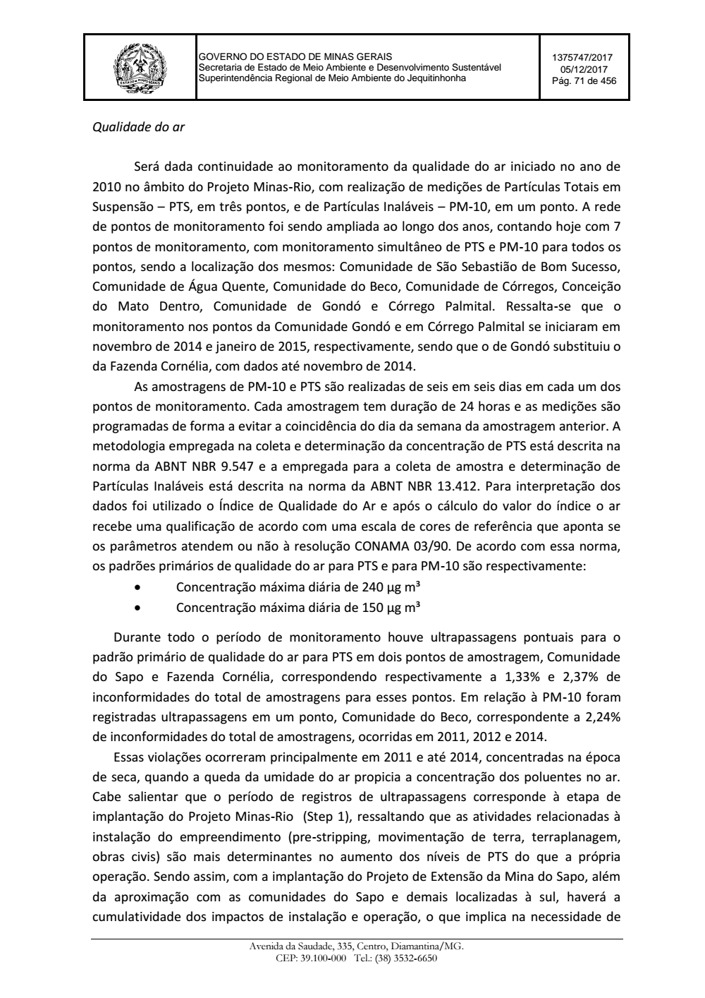 Page 71 from Parecer único da Secretaria de estado de Meio Ambiente e Desenvolvimento Sustentável (SEMAD)