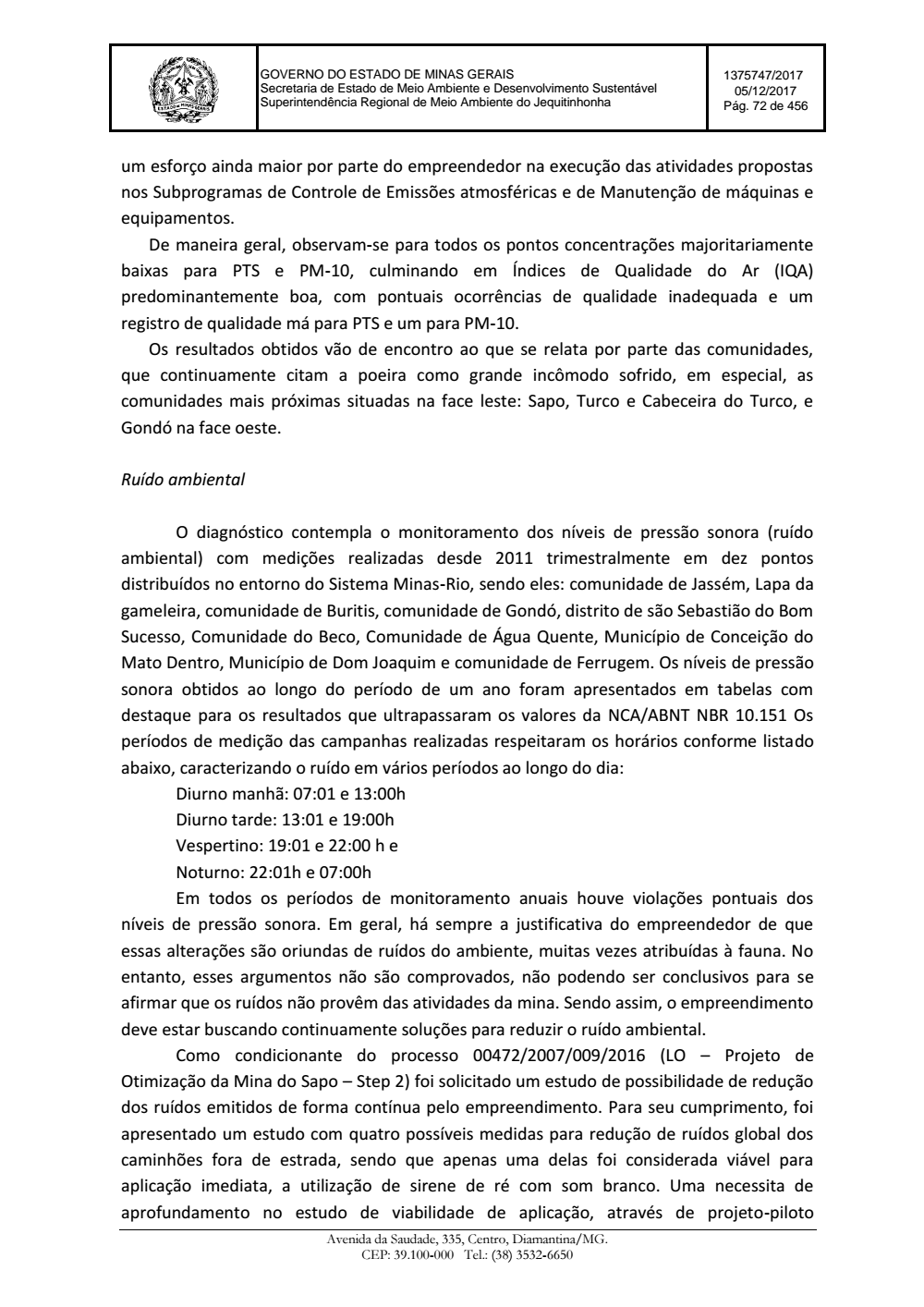 Page 72 from Parecer único da Secretaria de estado de Meio Ambiente e Desenvolvimento Sustentável (SEMAD)