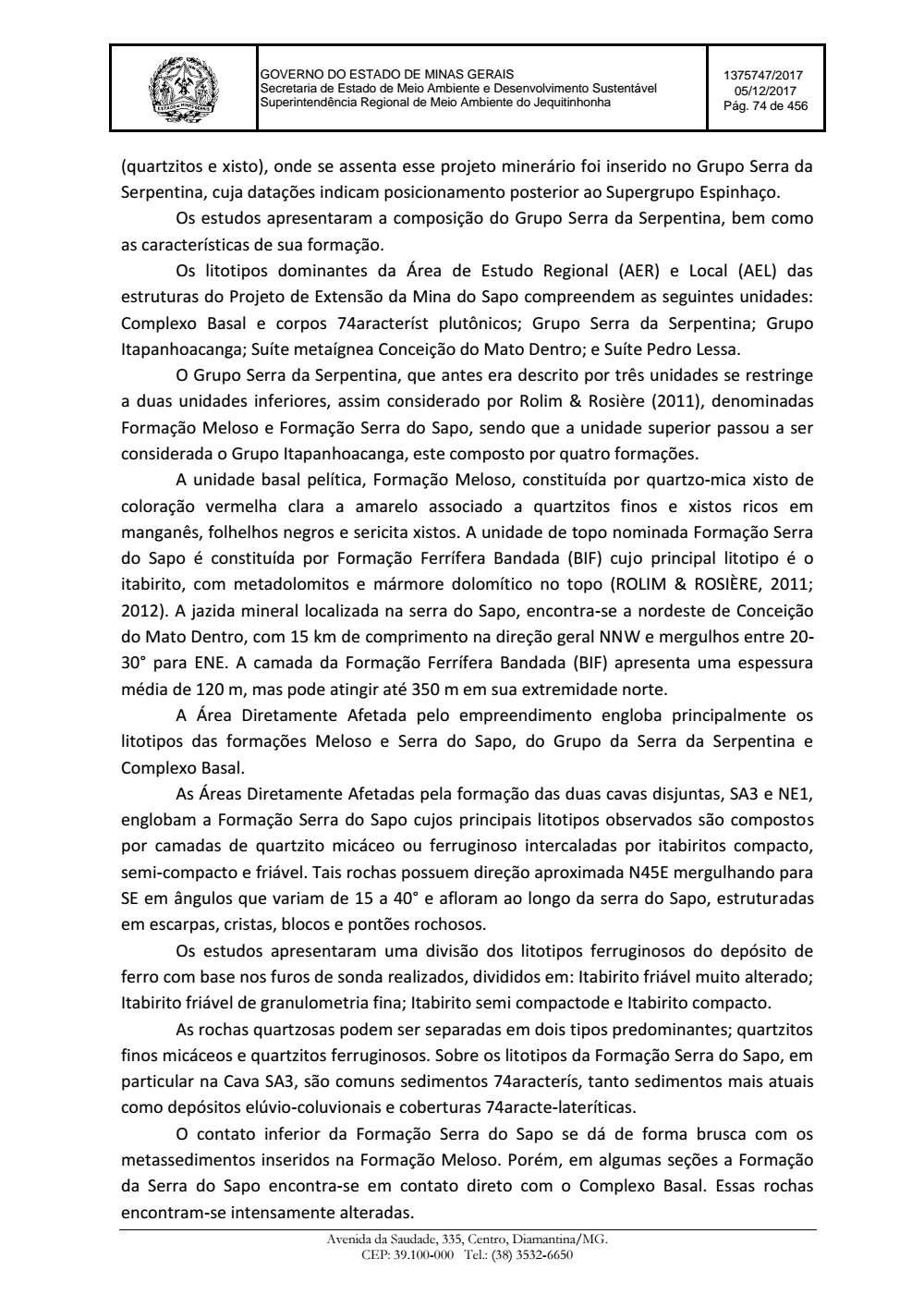 Page 74 from Parecer único da Secretaria de estado de Meio Ambiente e Desenvolvimento Sustentável (SEMAD)