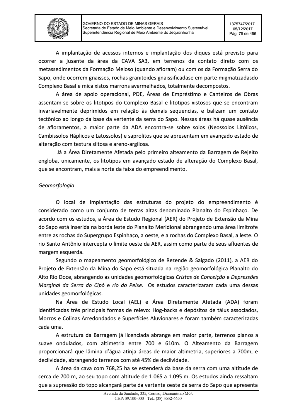 Page 75 from Parecer único da Secretaria de estado de Meio Ambiente e Desenvolvimento Sustentável (SEMAD)