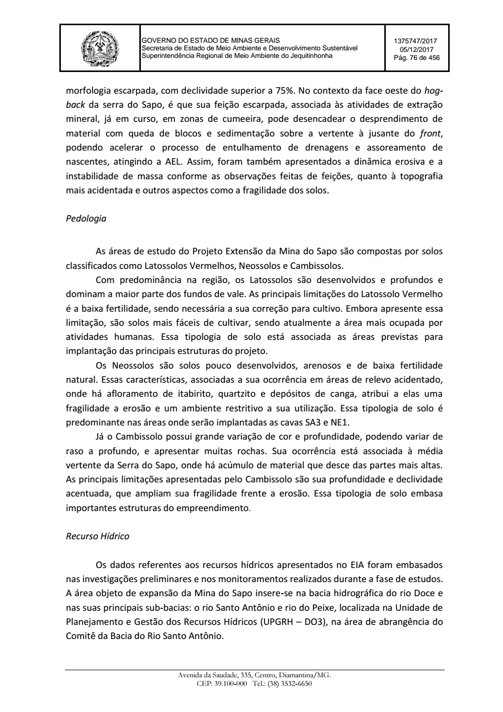 Page 76 from Parecer único da Secretaria de estado de Meio Ambiente e Desenvolvimento Sustentável (SEMAD)
