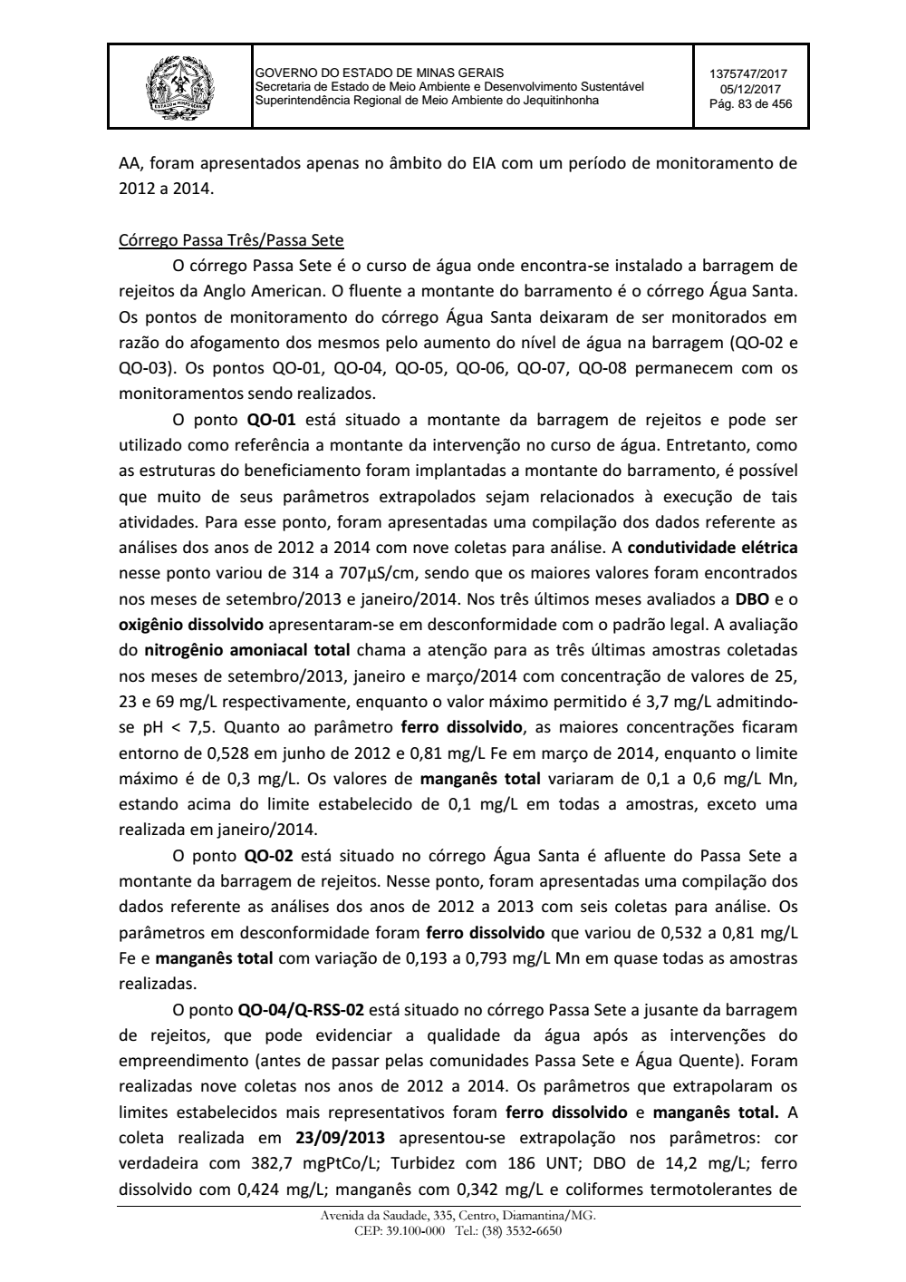 Page 83 from Parecer único da Secretaria de estado de Meio Ambiente e Desenvolvimento Sustentável (SEMAD)
