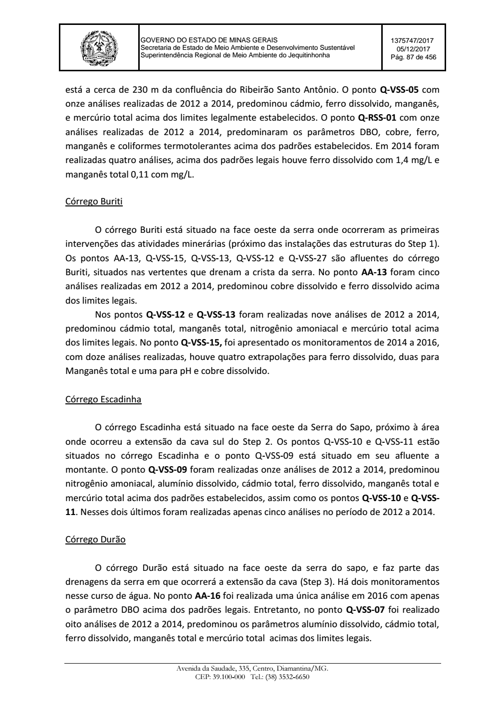 Page 87 from Parecer único da Secretaria de estado de Meio Ambiente e Desenvolvimento Sustentável (SEMAD)