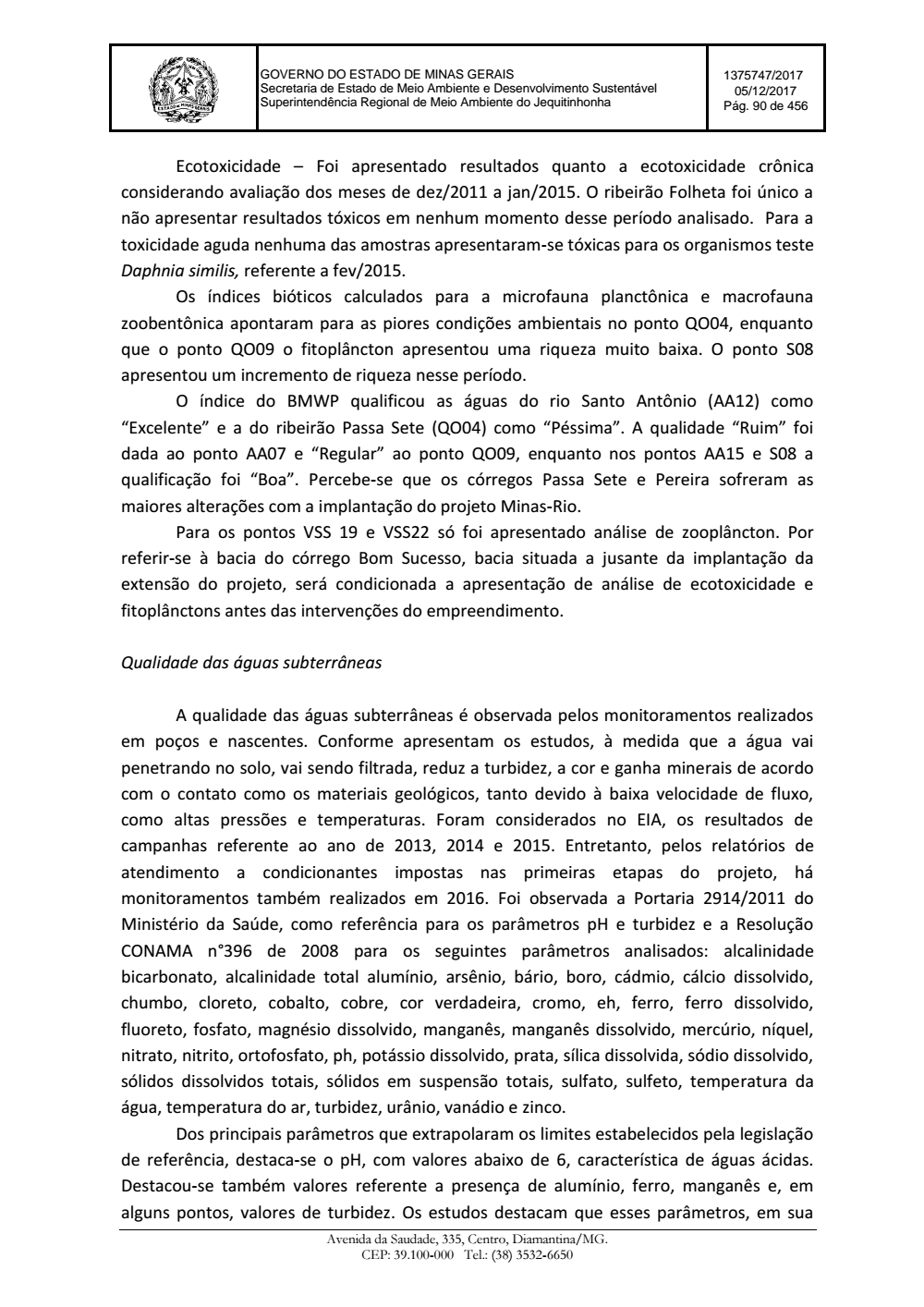 Page 90 from Parecer único da Secretaria de estado de Meio Ambiente e Desenvolvimento Sustentável (SEMAD)