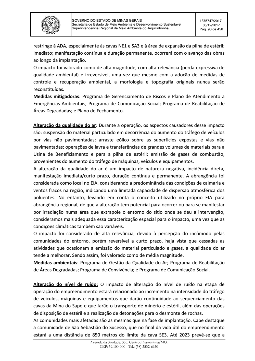 Page 98 from Parecer único da Secretaria de estado de Meio Ambiente e Desenvolvimento Sustentável (SEMAD)