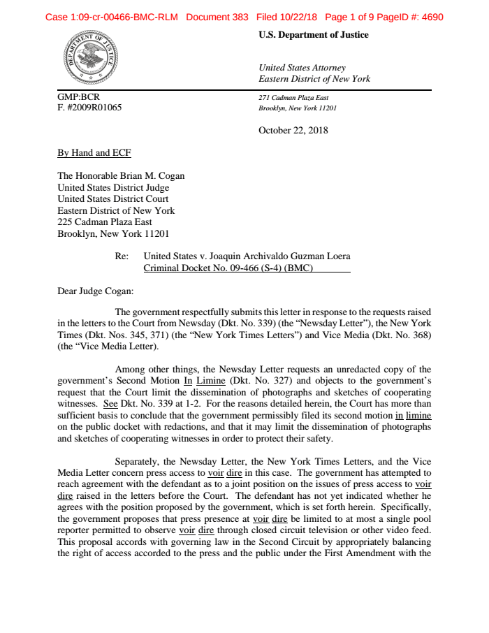 Government's Letter On El Chapo Jury Selection 