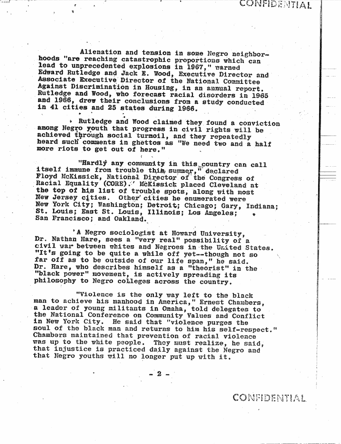 Page 10 of Hoover letter and FBI analysis on 1960s social unrest