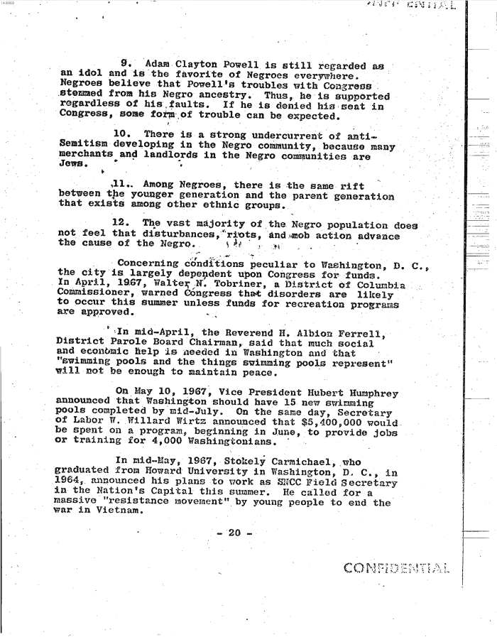 Page 28 of Hoover letter and FBI analysis on 1960s social unrest