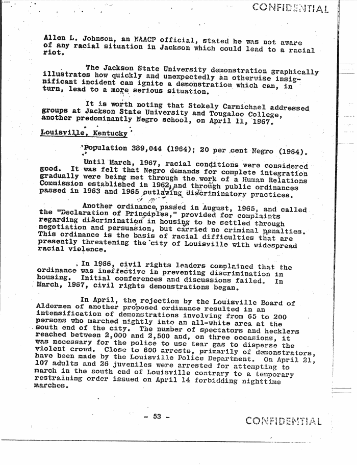 Page 61 of Hoover letter and FBI analysis on 1960s social unrest