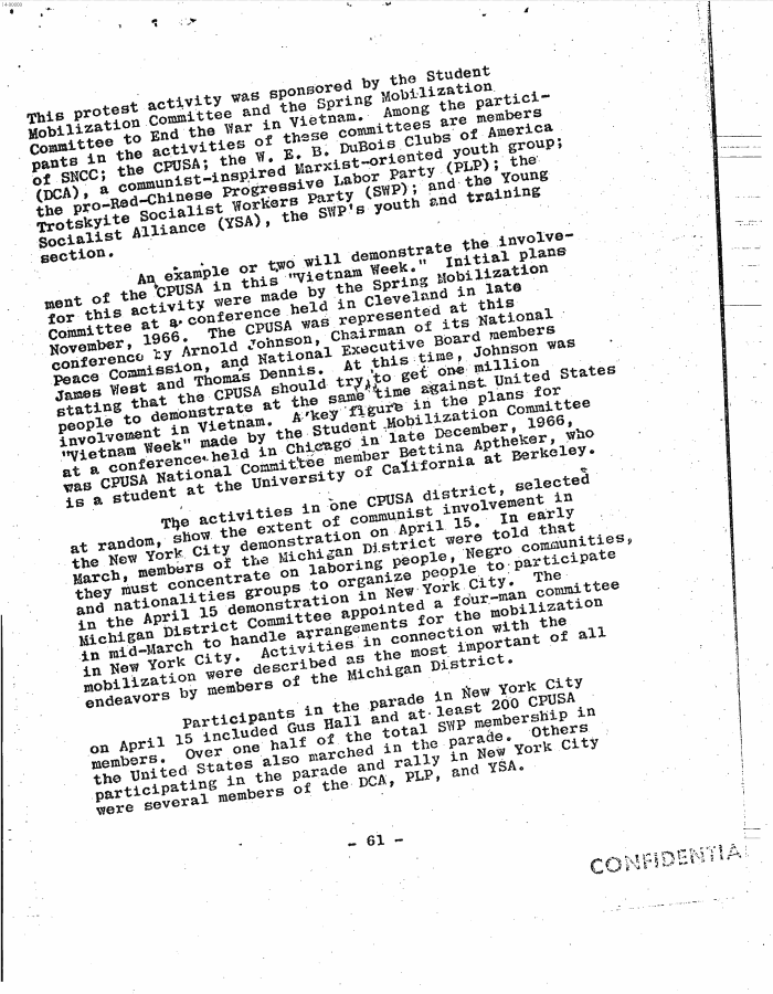 Page 69 of Hoover letter and FBI analysis on 1960s social unrest