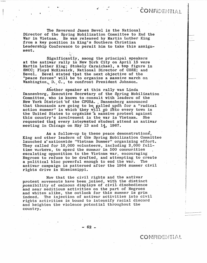 Page 70 of Hoover letter and FBI analysis on 1960s social unrest