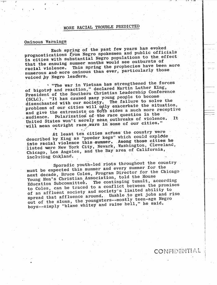 Page 9 of Hoover letter and FBI analysis on 1960s social unrest