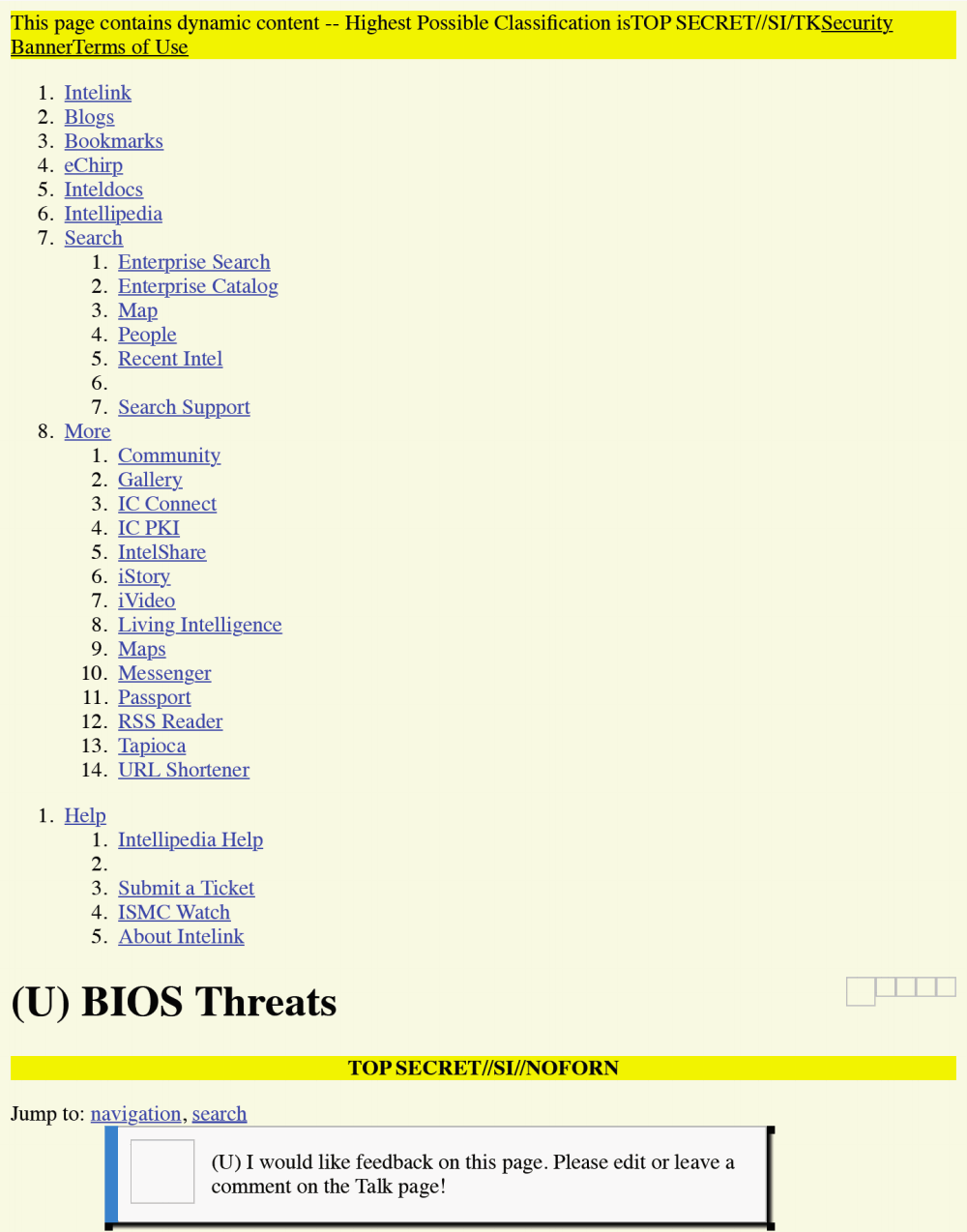 Page 1 from Intellipedia – BIOS Threats