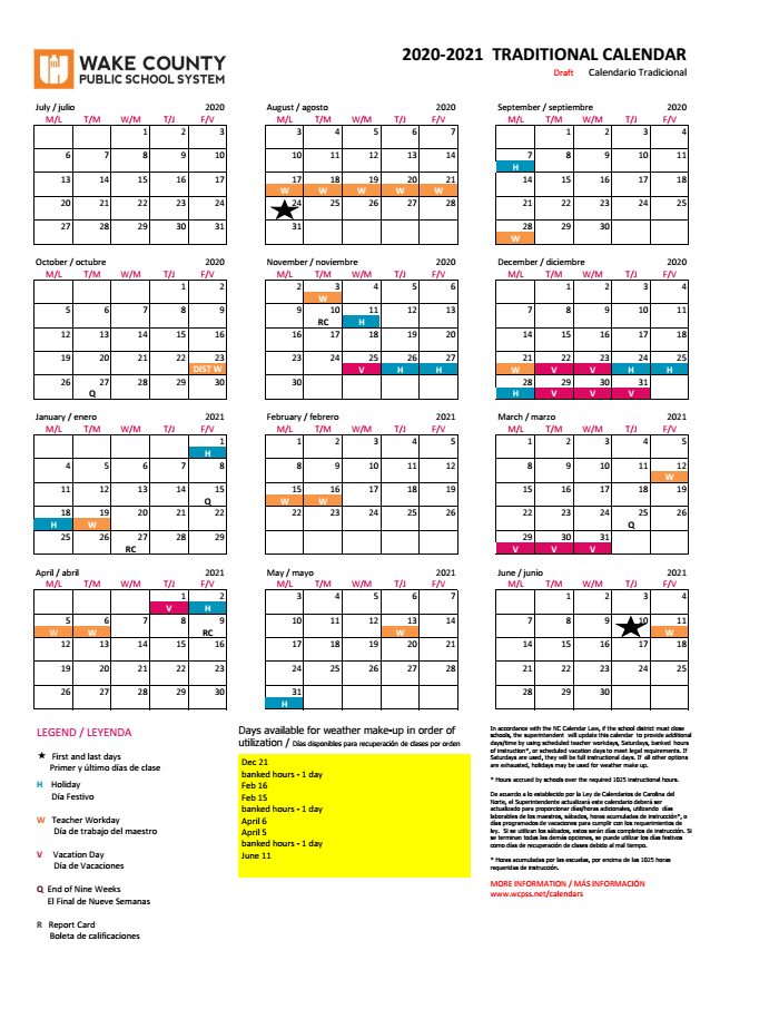 WCPSS 202021 traditional calendar DocumentCloud
