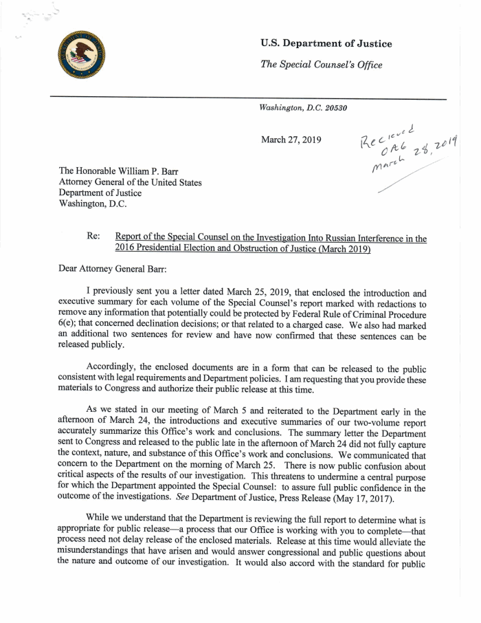 Mueller Letter to Barr - DocumentCloud