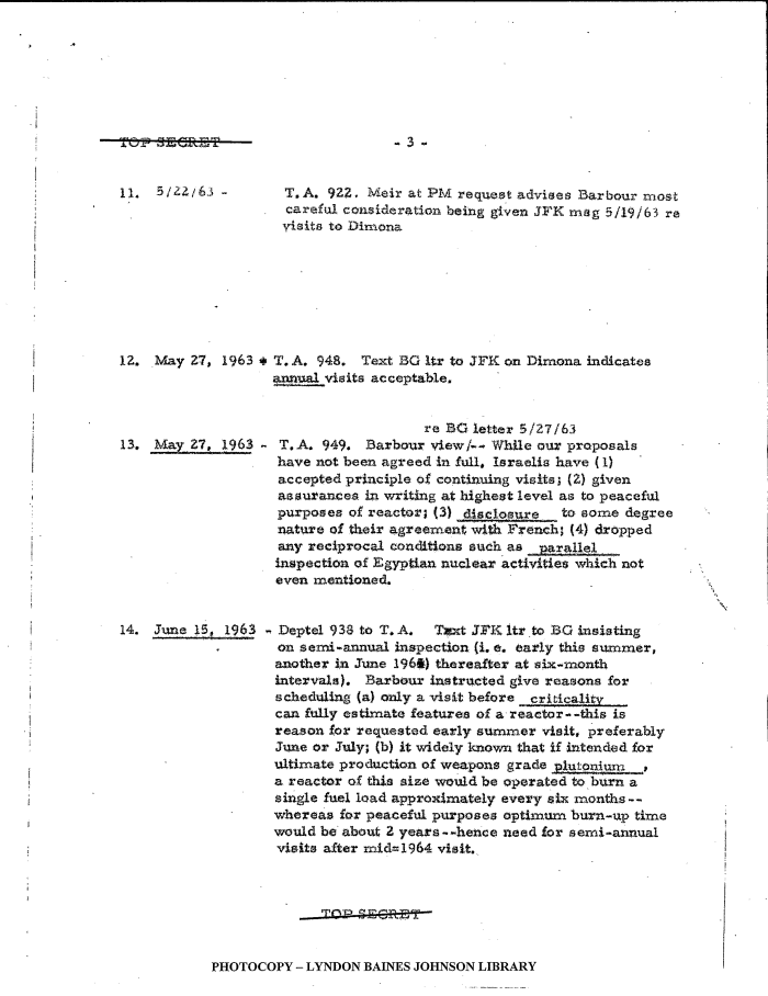 Page 3 of 1963 Memorandum Brief on Developments Re the Dimona Reactor Top Secret Kennedy