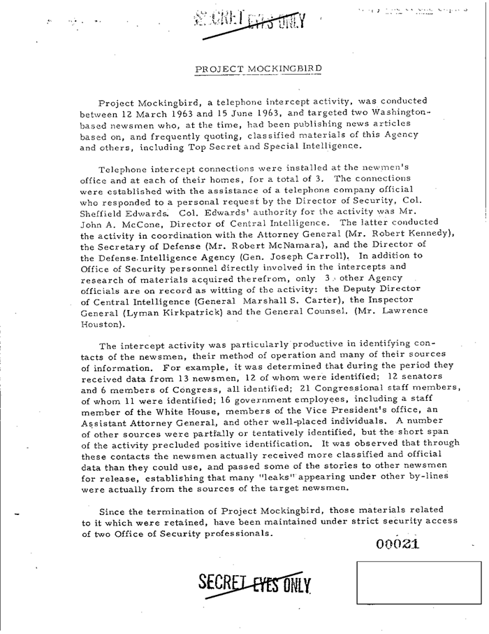 Page 1 of CIA report on Project Mockingbird