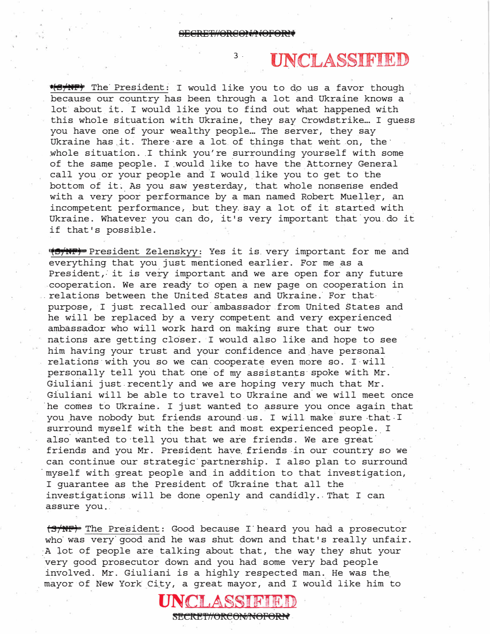 Page 3 of Trump-Ukraine transcript