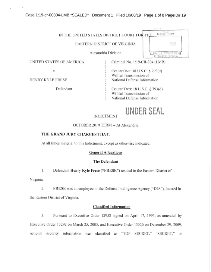 Page 1 of LEAK CASE Indictment