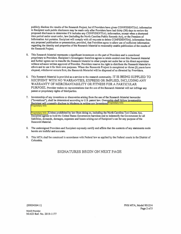 Page 106 of NIH-Moderna Confidential Agreements