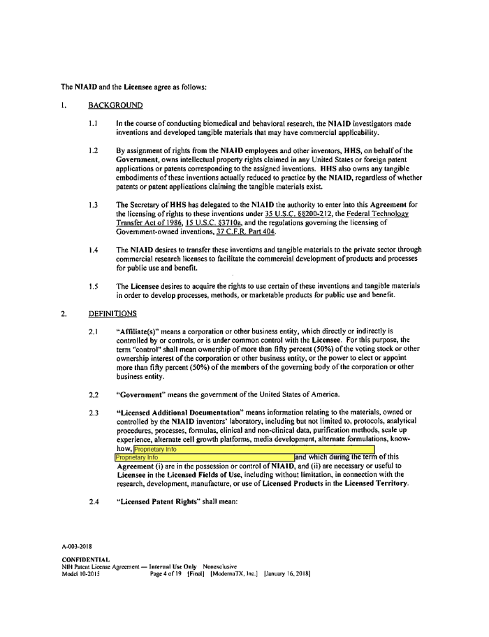 Page 113 of NIH-Moderna Confidential Agreements