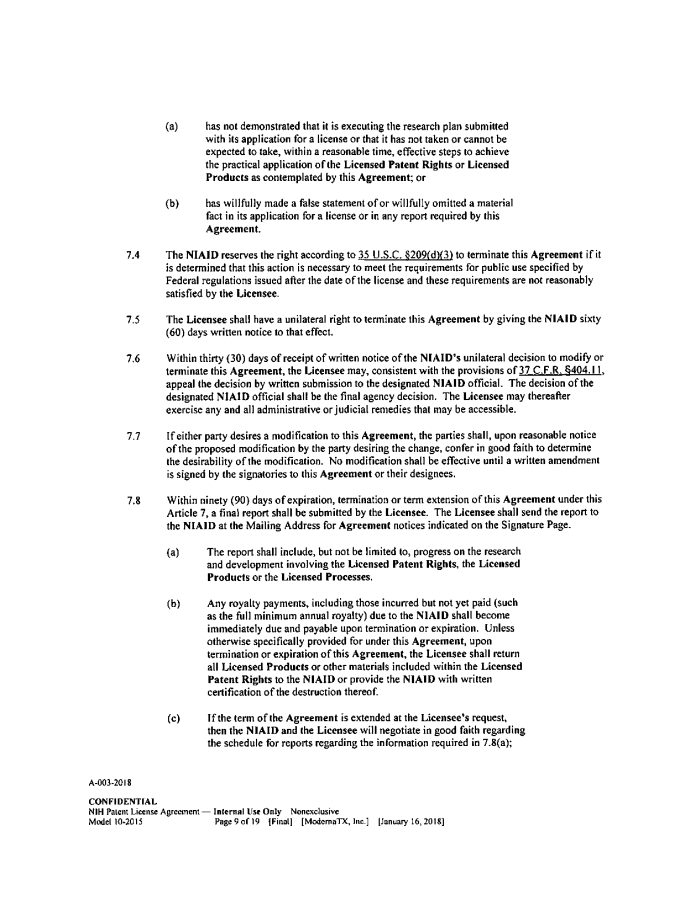 Page 118 of NIH-Moderna Confidential Agreements