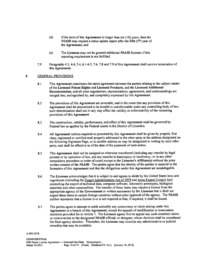 Page 119 of NIH-Moderna Confidential Agreements