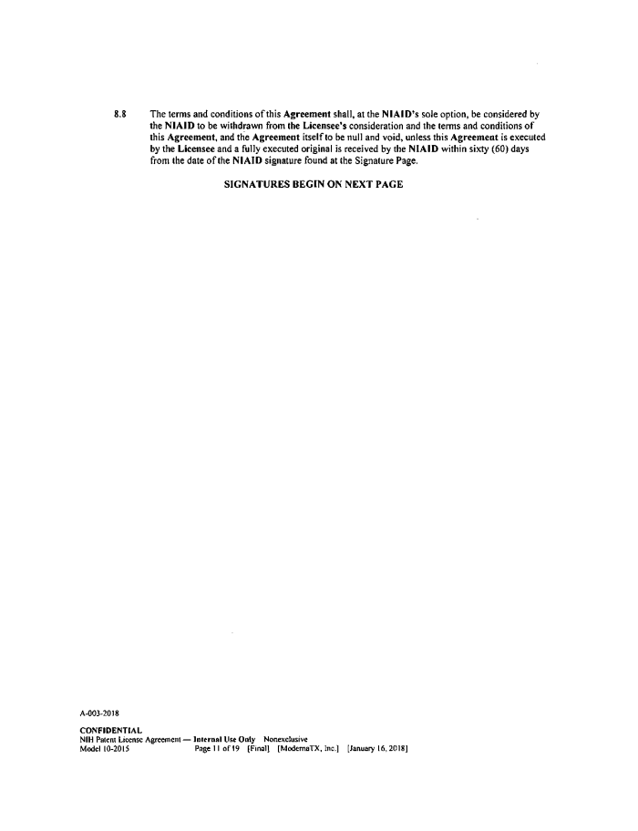 Page 120 of NIH-Moderna Confidential Agreements