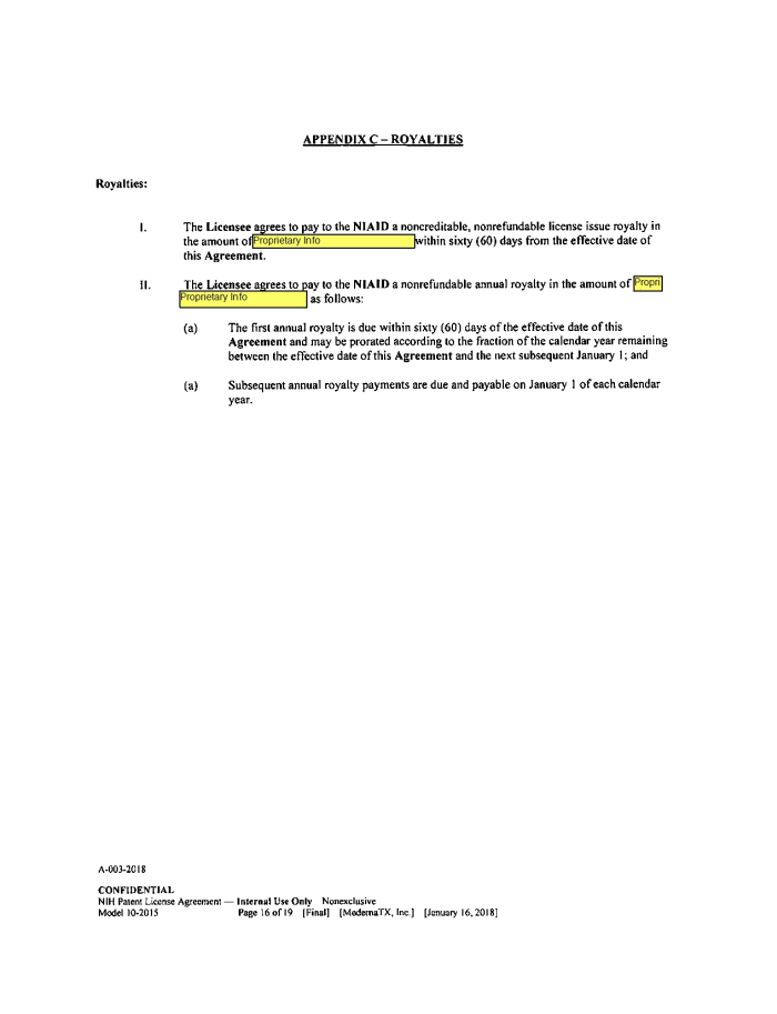 Page 125 of NIH-Moderna Confidential Agreements